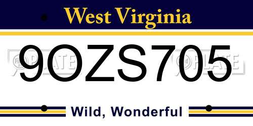 9OZS705 West Virginia License Plate