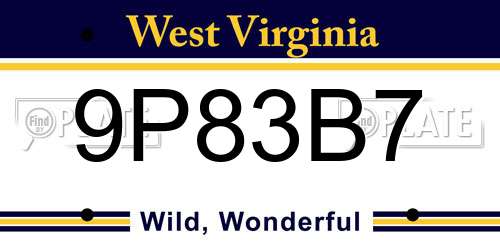 9P83B7 West Virginia License Plate