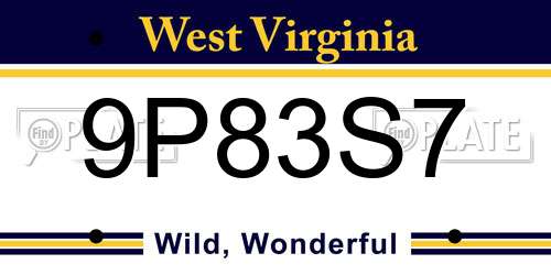 9P83S7 West Virginia License Plate