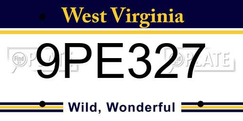 9PE327 West Virginia License Plate