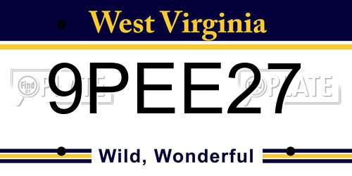 9PEE27 West Virginia License Plate