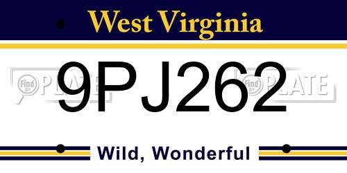 9PJ262 West Virginia License Plate