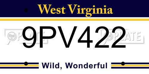 9PV422 West Virginia License Plate
