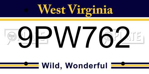9PW762 West Virginia License Plate