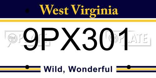 9PX301 West Virginia License Plate