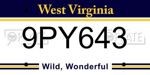 9PY643 West Virginia License Plate