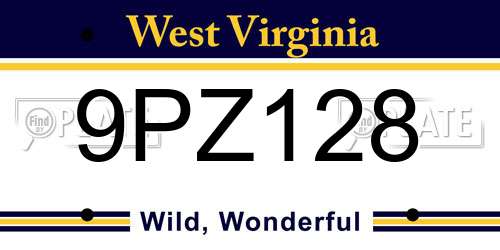 9PZ128 West Virginia License Plate
