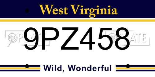 9PZ458 West Virginia License Plate
