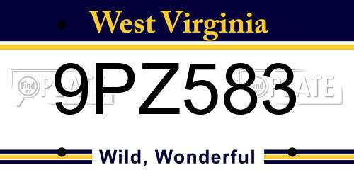 9PZ583 West Virginia License Plate