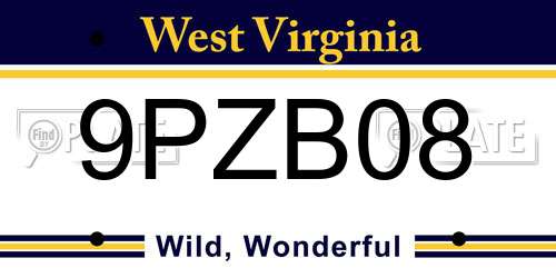 9PZB08 West Virginia License Plate