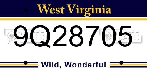 9Q28705 West Virginia License Plate