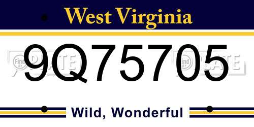9Q75705 West Virginia License Plate