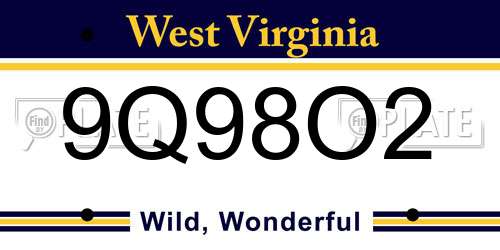 9Q98O2 West Virginia License Plate