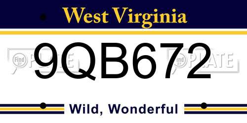 9QB672 West Virginia License Plate