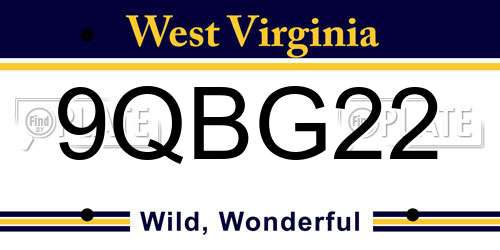 9QBG22 West Virginia License Plate