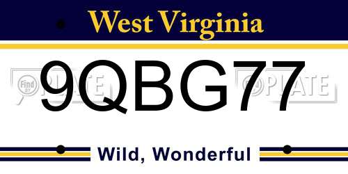 9QBG77 West Virginia License Plate