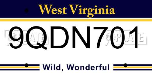 9QDN701 West Virginia License Plate