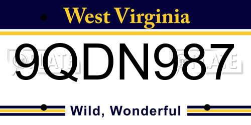 9QDN987 West Virginia License Plate