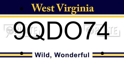 9QDO74 West Virginia License Plate
