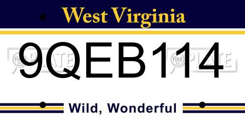 9QEB114 West Virginia License Plate