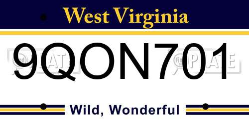 9QON701 West Virginia License Plate