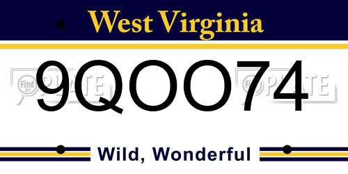 9QOO74 West Virginia License Plate
