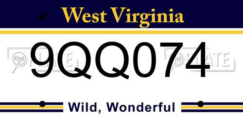 9QQ074 West Virginia License Plate