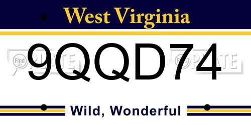 9QQD74 West Virginia License Plate