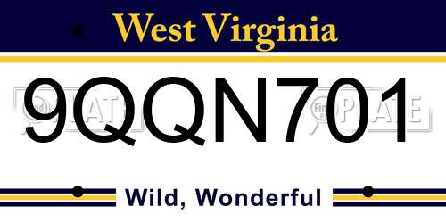 9QQN701 West Virginia License Plate