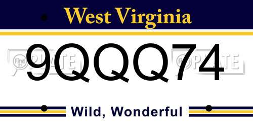 9QQQ74 West Virginia License Plate