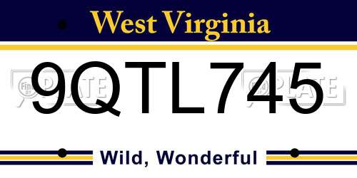 9QTL745 West Virginia License Plate