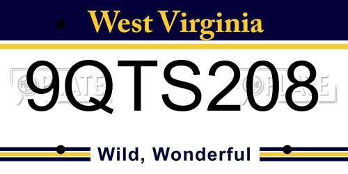 9QTS208 West Virginia License Plate
