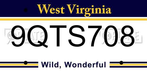 9QTS708 West Virginia License Plate