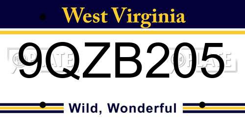 9QZB205 West Virginia License Plate
