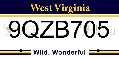 9QZB705 West Virginia License Plate