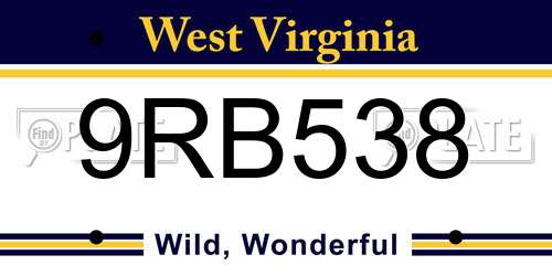 9RB538 West Virginia License Plate