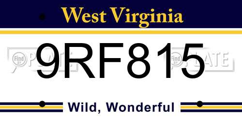 9RF815 West Virginia License Plate
