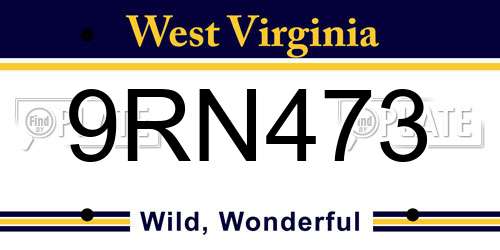 9RN473 West Virginia License Plate
