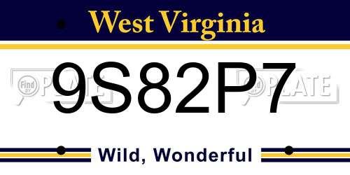 9S82P7 West Virginia License Plate