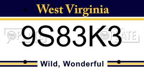 9S83K3 West Virginia License Plate