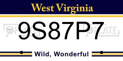 9S87P7 West Virginia License Plate