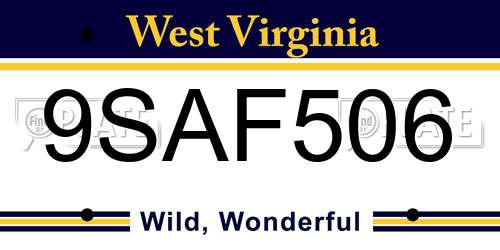 9SAF506 West Virginia License Plate