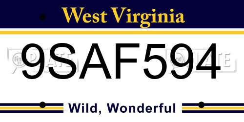 9SAF594 West Virginia License Plate