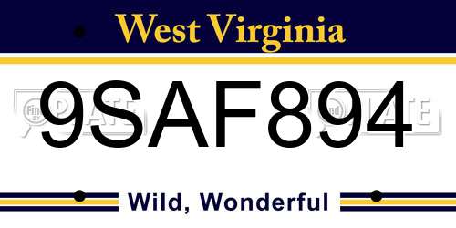 9SAF894 West Virginia License Plate