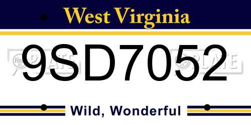 9SD7052 West Virginia License Plate