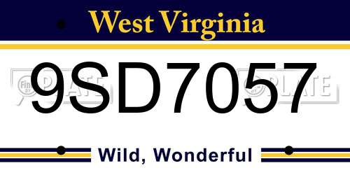 9SD7057 West Virginia License Plate