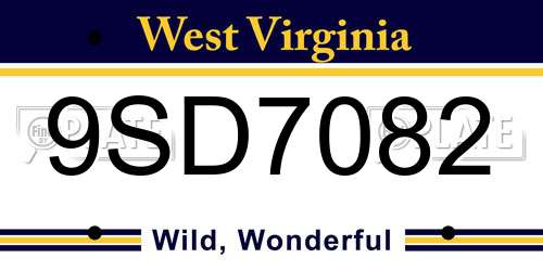 9SD7082 West Virginia License Plate