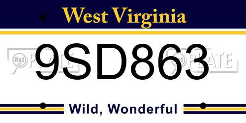 9SD863 West Virginia License Plate
