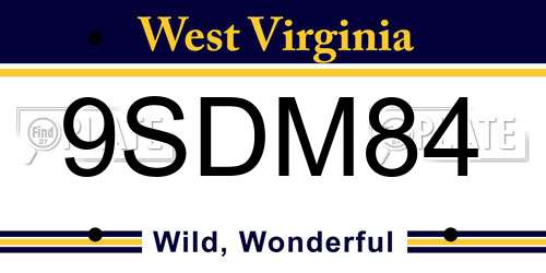 9SDM84 West Virginia License Plate