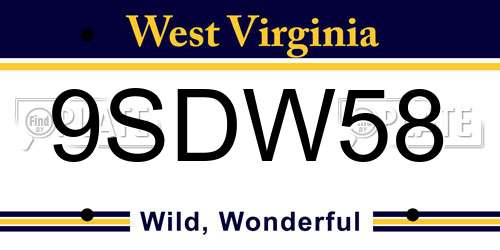 9SDW58 West Virginia License Plate